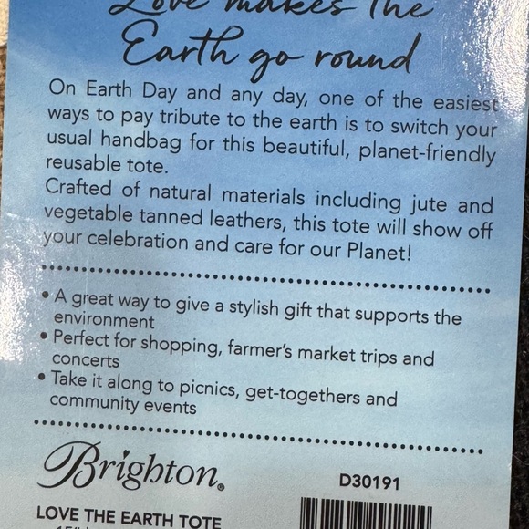 Brighton tote, new with tag          “Love Makes the Earth Go Round” - Picture 4 of 14